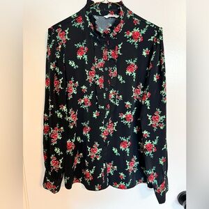 Ricki's Black Floral Blouse with Red and Green Accents